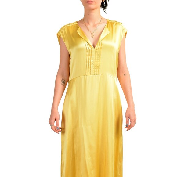 Hugo Boss Women's "Dasem" Yellow 100% Silk Sleeveless A-Line Dress US S IT 40 - Picture 1 of 7
